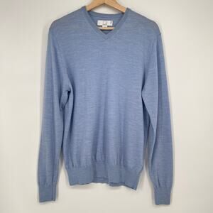 Meraki Merino Wool V Neck Sweater Mens Large Light Blue Pullover Washable Jumper